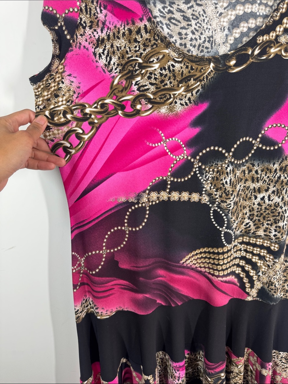 Joseph Ribkoff Pink Black Animal Printed Dress Size 14 Ruffle Hem Stretchy - Picture 6 of 12